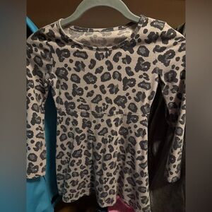 Girls Leopard Print Long Sleeve Dress | Grey & Black | Size S (6/6x)